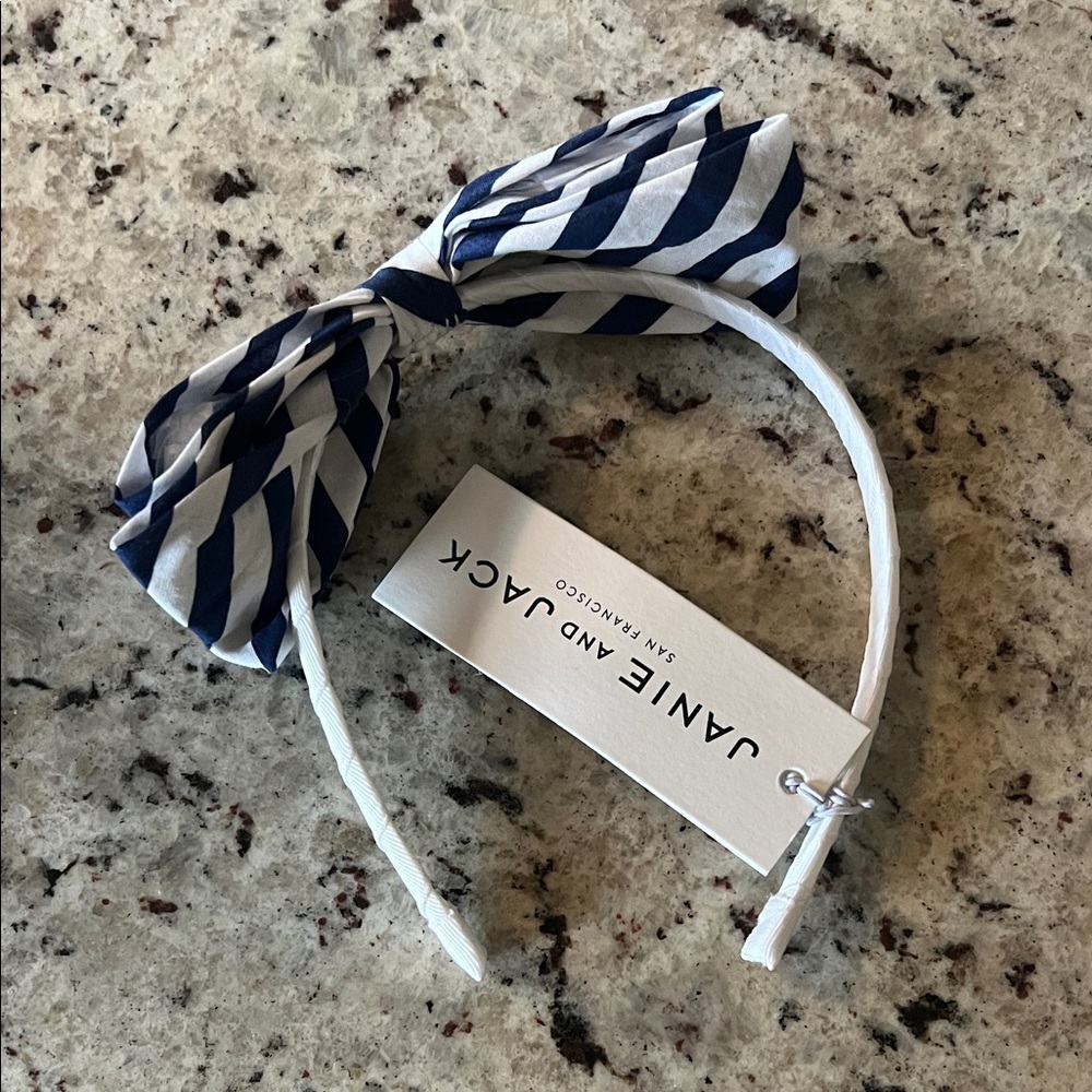 New - Janie and Jack Blue and White Striped Bow Headband
